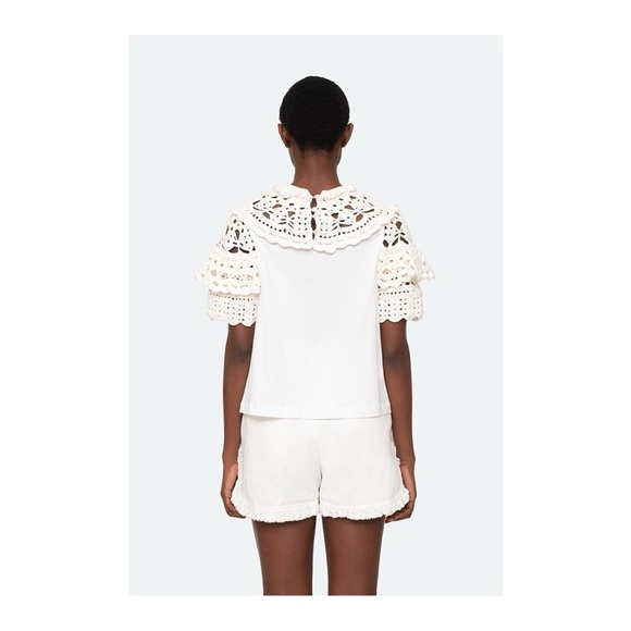 Sea New York White Cleo Crochet Combo Puff Sleeves T-Shirt Size XS - Picture 3 of 8